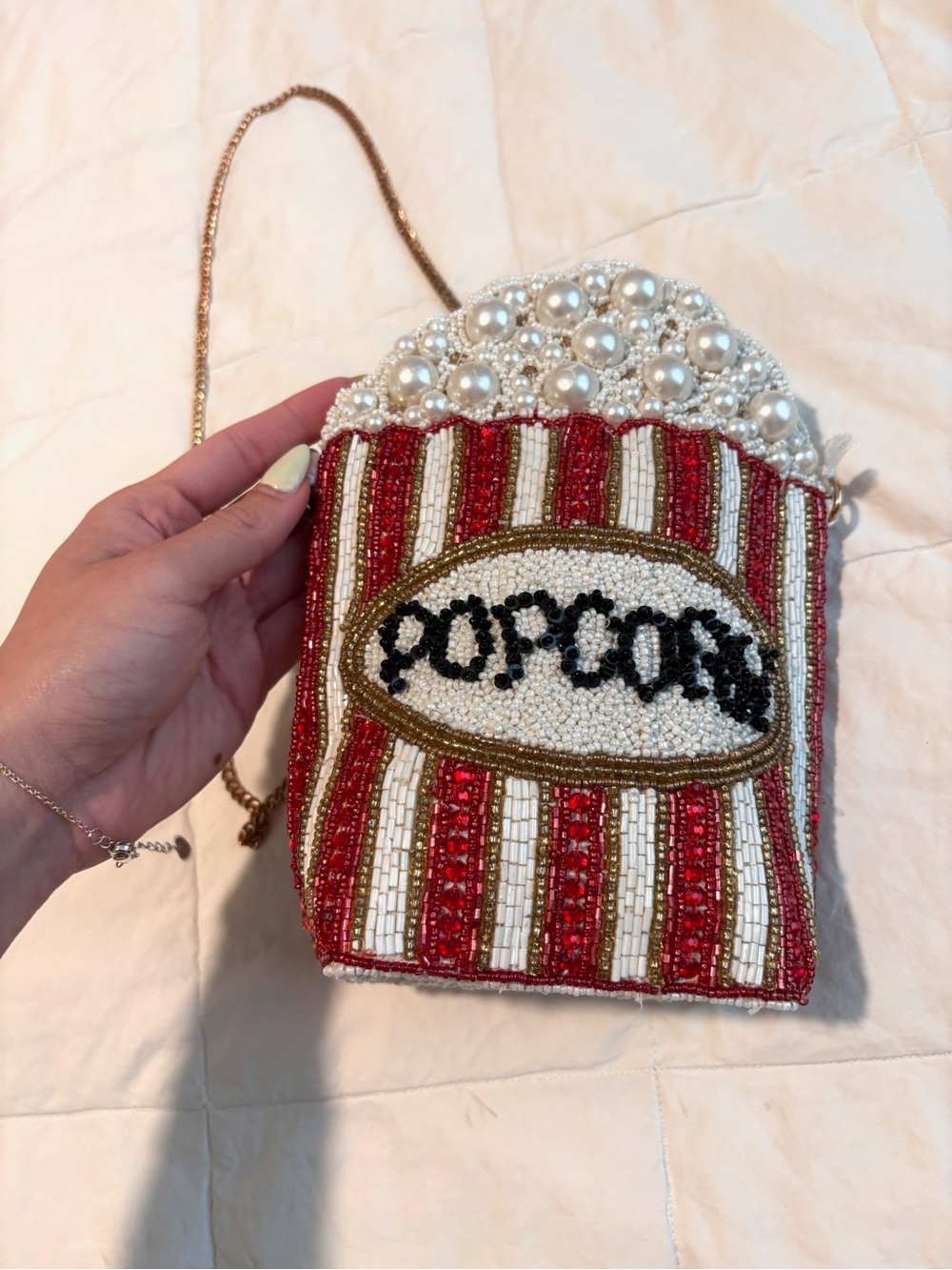 Beaded Popcorn Crossbody Bag Pearl Sequin Movie Night Purse